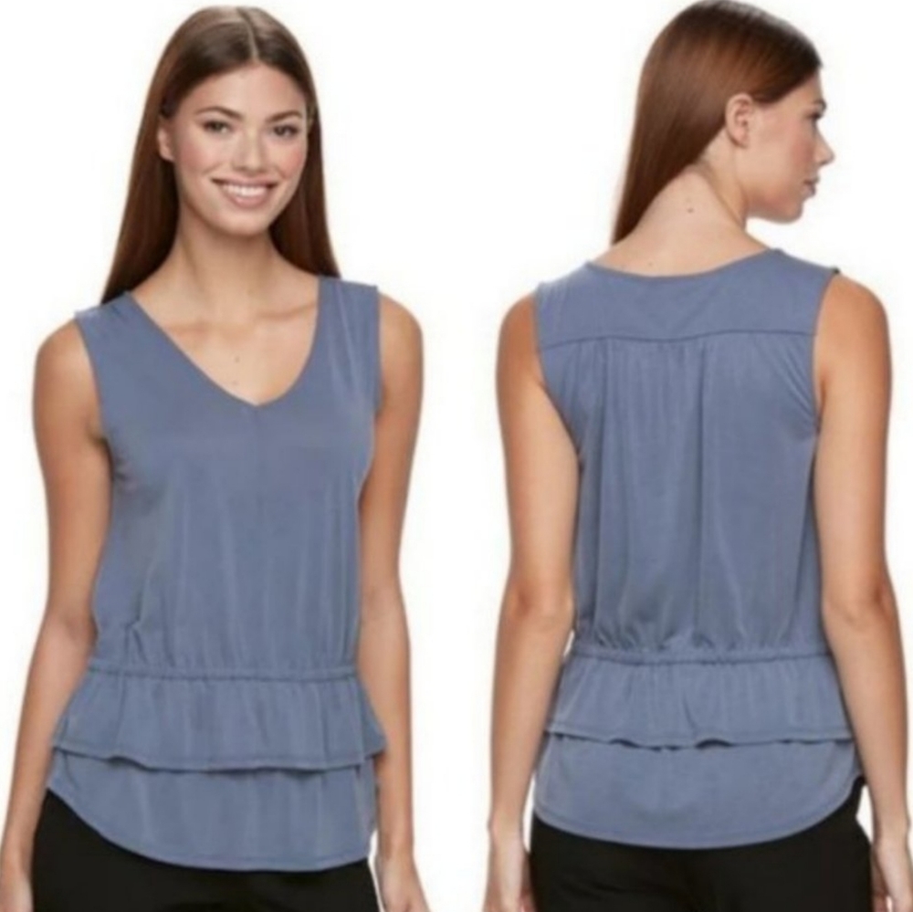 Apt. 9 Slate Blue Sleeveless Vneck Tiered Peplum Knit Top Size Medium
